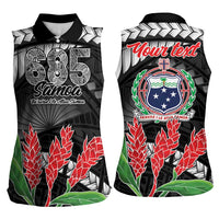 Personalised Samoa 685 Women Sleeveless Polo Shirt Teuila Flower With Black Samoan Tattoo LT9 - Polynesian Pride