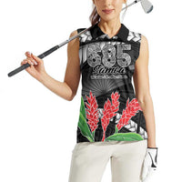Personalised Samoa 685 Women Sleeveless Polo Shirt Teuila Flower With Black Samoan Tattoo LT9 - Polynesian Pride