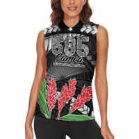 Personalised Samoa 685 Women Sleeveless Polo Shirt Teuila Flower With Black Samoan Tattoo LT9 - Polynesian Pride