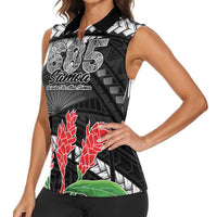 Personalised Samoa 685 Women Sleeveless Polo Shirt Teuila Flower With Black Samoan Tattoo LT9 - Polynesian Pride
