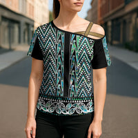 New Zealand Maori Niho Taniwha Cross Shoulder Shirt Papua Shell - Mangopare Puhoro Pattern