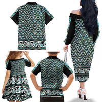 New Zealand Maori Niho Taniwha Family Matching Off The Shoulder Long Sleeve Dress and Hawaiian Shirt Papua Shell - Mangopare Puhoro Pattern LT9 - Polynesian Pride