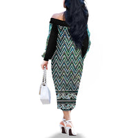 New Zealand Maori Niho Taniwha Family Matching Off The Shoulder Long Sleeve Dress and Hawaiian Shirt Papua Shell - Mangopare Puhoro Pattern LT9 - Polynesian Pride