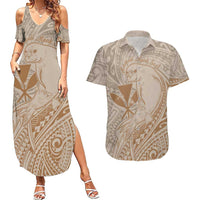 Hawaii Monk Seal and Map Couples Matching Summer Maxi Dress and Hawaiian Shirt Polynesian Kanaka Maoli Beige Vibe LT9 Beige - Polynesian Pride