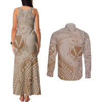 Hawaii Monk Seal and Map Couples Matching Tank Maxi Dress and Long Sleeve Button Shirt Polynesian Kanaka Maoli Beige Vibe LT9 - Polynesian Pride
