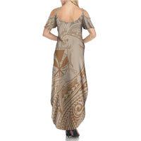 Hawaii Monk Seal and Map Family Matching Summer Maxi Dress and Hawaiian Shirt Polynesian Kanaka Maoli Beige Vibe LT9 - Polynesian Pride