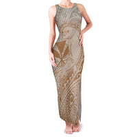 Hawaii Monk Seal and Map Family Matching Tank Maxi Dress and Hawaiian Shirt Polynesian Kanaka Maoli Beige Vibe LT9 Mom's Dress Beige - Polynesian Pride