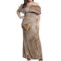 Hawaii Monk Seal and Map Off Shoulder Maxi Dress Polynesian Kanaka Maoli Beige Vibe