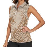 Hawaii Monk Seal and Map Women Sleeveless Polo Shirt Polynesian Kanaka Maoli Beige Vibe