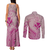 Hawaii Monk Seal and Map Couples Matching Tank Maxi Dress and Long Sleeve Button Shirt Polynesian Kanaka Maoli Pink Vibe LT9 - Polynesian Pride