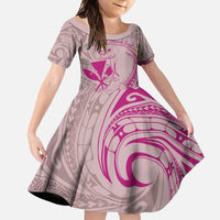 Hawaii Monk Seal and Map Family Matching Mermaid Dress and Hawaiian Shirt Polynesian Kanaka Maoli Pink Vibe LT9 Daughter's Dress Pink - Polynesian Pride