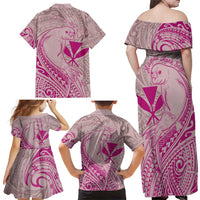 Hawaii Monk Seal and Map Family Matching Off Shoulder Maxi Dress and Hawaiian Shirt Polynesian Kanaka Maoli Pink Vibe LT9 - Polynesian Pride
