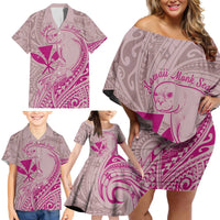 Hawaii Monk Seal and Map Family Matching Off Shoulder Short Dress and Hawaiian Shirt Polynesian Kanaka Maoli Pink Vibe LT9 - Polynesian Pride