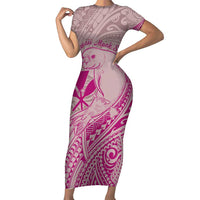 Hawaii Monk Seal and Map Family Matching Short Sleeve Bodycon Dress and Hawaiian Shirt Polynesian Kanaka Maoli Pink Vibe LT9 Mom's Dress Pink - Polynesian Pride