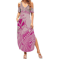 Hawaii Monk Seal and Map Family Matching Summer Maxi Dress and Hawaiian Shirt Polynesian Kanaka Maoli Pink Vibe LT9 Mom's Dress Pink - Polynesian Pride