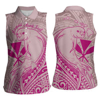 Hawaii Monk Seal and Map Women Sleeveless Polo Shirt Polynesian Kanaka Maoli Pink Vibe