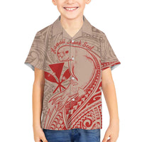 Hawaii Monk Seal and Map Family Matching Off Shoulder Maxi Dress and Hawaiian Shirt Polynesian Kanaka Maoli Red Vibe LT9 Son's Shirt Red - Polynesian Pride
