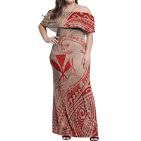 Hawaii Monk Seal and Map Off Shoulder Maxi Dress Polynesian Kanaka Maoli Red Vibe