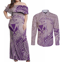 Hawaii Monk Seal and Map Couples Matching Off Shoulder Maxi Dress and Long Sleeve Button Shirt Polynesian Kanaka Maoli Violet Vibe LT9 Violet - Polynesian Pride