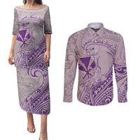 Hawaii Monk Seal and Map Couples Matching Puletasi and Long Sleeve Button Shirt Polynesian Kanaka Maoli Violet Vibe LT9 Violet - Polynesian Pride