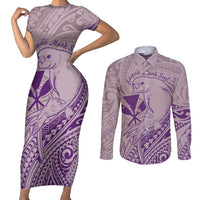 Hawaii Monk Seal and Map Couples Matching Short Sleeve Bodycon Dress and Long Sleeve Button Shirt Polynesian Kanaka Maoli Violet Vibe LT9 Violet - Polynesian Pride