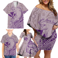 Hawaii Monk Seal and Map Family Matching Off Shoulder Short Dress and Hawaiian Shirt Polynesian Kanaka Maoli Violet Vibe LT9 - Polynesian Pride