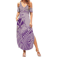 Hawaii Monk Seal and Map Family Matching Summer Maxi Dress and Hawaiian Shirt Polynesian Kanaka Maoli Violet Vibe LT9 Mom's Dress Violet - Polynesian Pride
