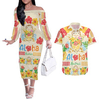 Kawaii Turtle Couples Matching Off The Shoulder Long Sleeve Dress and Hawaiian Shirt Aloha Hibiscus Flowers