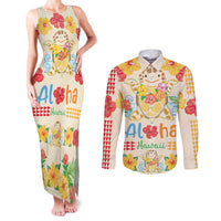 Kawaii Turtle Couples Matching Tank Maxi Dress and Long Sleeve Button Shirt Aloha Hibiscus Flowers LT9 Beige - Polynesian Pride