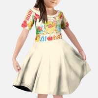Kawaii Turtle Family Matching Puletasi and Hawaiian Shirt Aloha Hibiscus Flowers LT9 Daughter's Dress Beige - Polynesian Pride