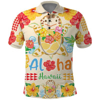 Kawaii Turtle Polo Shirt Aloha Hibiscus Flowers