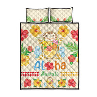 Kawaii Turtle Quilt Bed Set Aloha Hibiscus Flowers