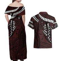 Polynesian Girl Tribal Tattoo Couples Matching Off Shoulder Maxi Dress and Hawaiian Shirt Oxbood Vibe