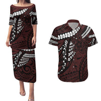 Polynesian Girl Tribal Tattoo Couples Matching Puletasi and Hawaiian Shirt Oxbood Vibe LT9 Oxblood - Polynesian Pride