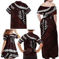 Polynesian Girl Tribal Tattoo Family Matching Off Shoulder Maxi Dress and Hawaiian Shirt Oxbood Vibe LT9 - Polynesian Pride