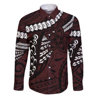 Polynesian Girl Tribal Tattoo Family Matching Off Shoulder Short Dress and Hawaiian Shirt Oxbood Vibe LT9 Dad's Shirt - Long Sleeve Oxblood - Polynesian Pride