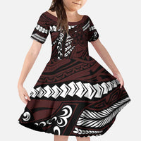 Polynesian Girl Tribal Tattoo Family Matching Summer Maxi Dress and Hawaiian Shirt Oxbood Vibe LT9 Daughter's Dress Oxblood - Polynesian Pride