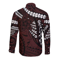 Polynesian Girl Tribal Tattoo Long Sleeve Button Shirt Oxbood Vibe