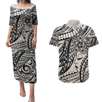 Polynesian Girl Tribal Tattoo Couples Matching Puletasi and Hawaiian Shirt Beige Vibe LT9 Beige - Polynesian Pride