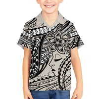 Polynesian Girl Tribal Tattoo Family Matching Off Shoulder Maxi Dress and Hawaiian Shirt Beige Vibe LT9 Son's Shirt Beige - Polynesian Pride