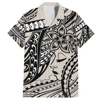 Polynesian Girl Tribal Tattoo Family Matching Off Shoulder Short Dress and Hawaiian Shirt Beige Vibe LT9 Dad's Shirt - Short Sleeve Beige - Polynesian Pride