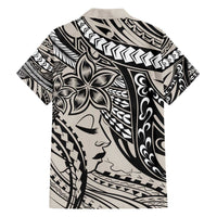 Polynesian Girl Tribal Tattoo Family Matching Off Shoulder Short Dress and Hawaiian Shirt Beige Vibe LT9 - Polynesian Pride