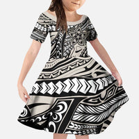 Polynesian Girl Tribal Tattoo Family Matching Tank Maxi Dress and Hawaiian Shirt Beige Vibe LT9 Daughter's Dress Beige - Polynesian Pride