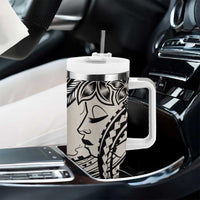 Polynesian Girl Tribal Tattoo Tumbler With Handle Beige Vibe