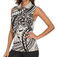 Polynesian Girl Tribal Tattoo Women Sleeveless Polo Shirt Beige Vibe LT9 - Polynesian Pride