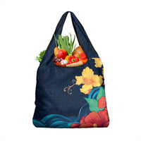 Polynesian Hibiscus Flower Waves Pattern Grocery Bag