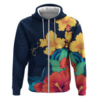 Polynesian Hibiscus Flower Waves Pattern Hoodie
