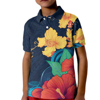 Polynesian Hibiscus Flower Waves Pattern Kid Polo Shirt LT9 Kid Dark Blue - Polynesian Pride