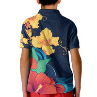 Polynesian Hibiscus Flower Waves Pattern Kid Polo Shirt LT9 - Polynesian Pride