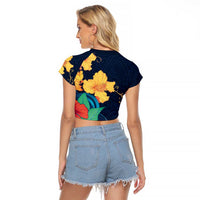 Polynesian Hibiscus Flower Waves Pattern Raglan Cropped T Shirt LT9 - Polynesian Pride